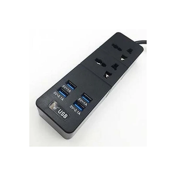 Prelungitor adaptor priza US/UK/CH/EU+4USB 5 V Cupra. 2 m. 10 A. Negru. image