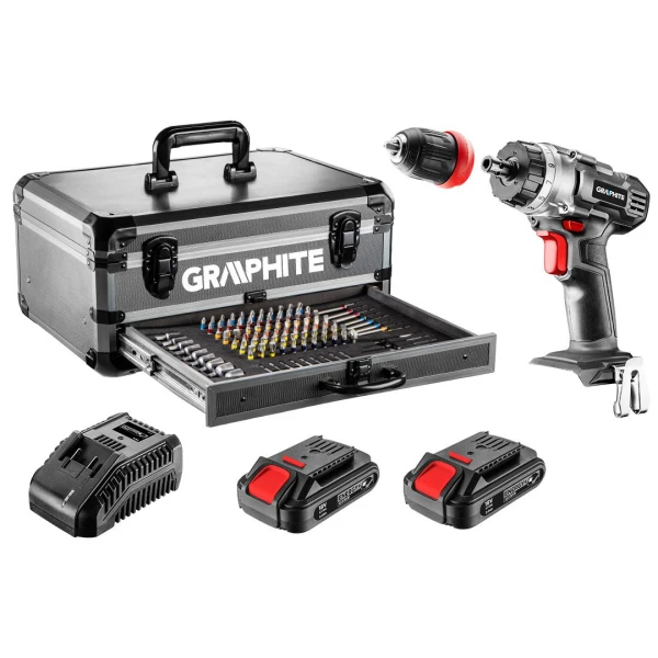 Masina de insurubat / gaurit cu acumulator 2 x 18 V. 2 Ah + 109 accesorii GRAPHITE Energy+ 58G022-PS15 image