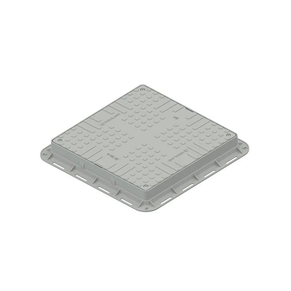 Capac plastic gri patrat pentru gradina, cu 4 lacate, clasa A15, 700x700x80 mm image