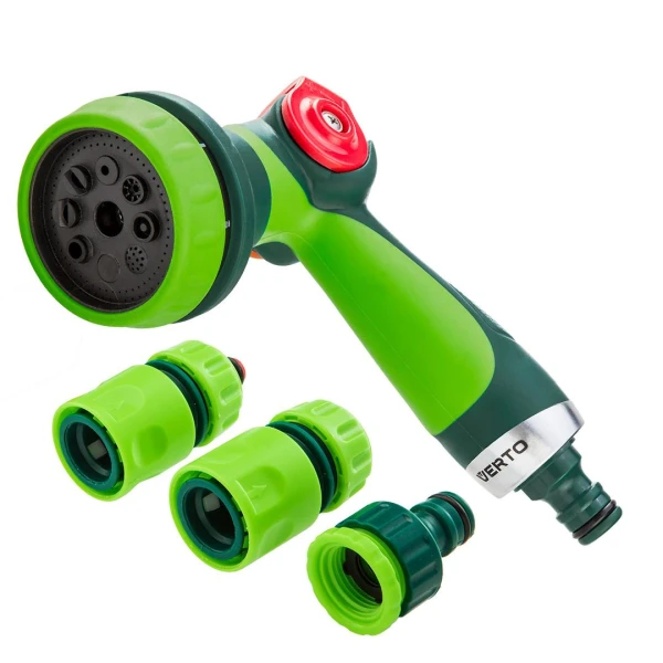 Set pistol de stropit si accesorii pentru furtun Verto. Debit reglabil. 8 jeturi stropire. 1/2". image