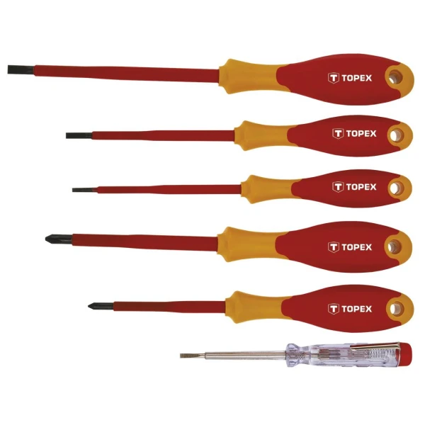 Set surubelnite izolate la 1000 V + 1 tester de tensiune Topex 39D150. 6 buc. image