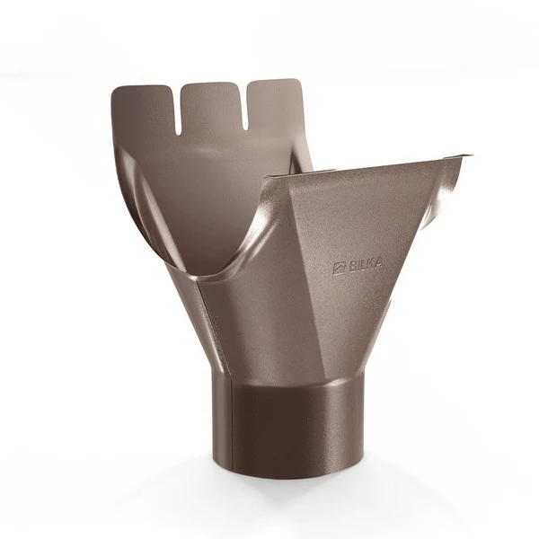 Racord jgheab 125 mm - burlan 90 mm, pentru sistem pluvial Bilka. Metal. Maro RAL8017. image