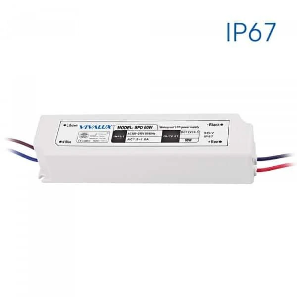 Transformator pentru banda LED Vivalux. 60 W. 12 V. 5 A. IP67. image