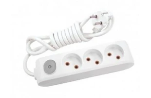 Prelungitor cu 3 prize fara impamintare cu buton de pornire/ oprire Multi - Let Viko by Panasonic. 3 m. Alb image