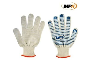 Manusi de lucru. tricot de bumbac cu PVC. MPN albe cu autocolant '1cut-12buc' image