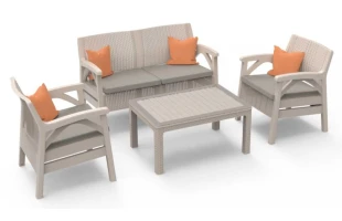 Set masa, 2 fotolii, canapea dubla, cu perne, cappucino, Santana Rattan image