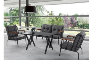 Set mobilier tapiatat, canapea dubla, 2 fotolii, cu perne, gri inchis, BALON Mobilgen image