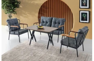 Set mobilier tapitat, canapea dubla, 2 fotolii, cu perne, maro inchis, BALON, Mobilgen image