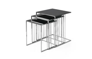 Masa de cafea, patrata, blat sticla neagra, carcasa metal negru, LINDA, Mobilgen image
