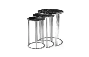 Set mese de cafea, 3buc, rotunda, blat lemn de frasin, carcasa metal negru, CEREN, Mobilgen image