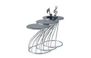 Set mese de cafea, 3buc, rotunda, blat sticla neagra, carcasa metal, ALASKA, Mobilgen image