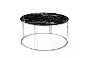 Masa de cafea, rotunda, blat sticla neagra, carcasa metal cromat, CEREN, Mobilgen image