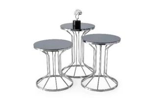 Set masa de cafea, 3 buc, rotunda, blat sticla neagra, carcasa metal, ALASKA, Mobilgen image