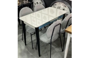 Masa bucatarie, picioare din lemn albe, blat din sticla, alb, 130-100x60cm, MILANO, Mobilgen image