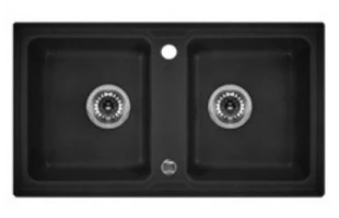Chiuveta din granit ZORBA DEANTE. 780 x 435 x 180 mm. 2 cuve fara picurator. Set fiting. Grafit. image