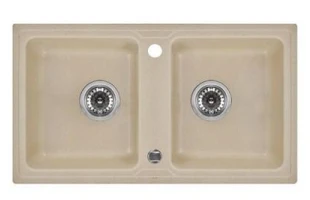 Chiuveta din granit ZORBA DEANTE. 780 x 435 x 180 mm. 2 cuve fara picurator. Set fiting. Bej nisip. image