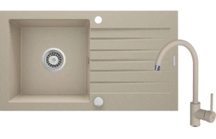 Chiuveta din granit cu baterie, 760x440x160mm, 1 cuva, picurator, nisip, Zorba DEANTE image