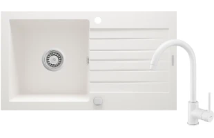 Chiuveta din granit cu baterie, 1-cuva cu picurator, 760x440x160, alabastru, DEANTE image