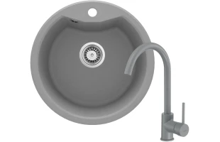 Chiuveta din granit cu baterie, 1-cuva, 480x194, gri metalic, DEANTE image