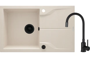 Chiuveta din granit cu baterie, 1-cuva cu picurator, 780x490x194, bej, DEANTE image