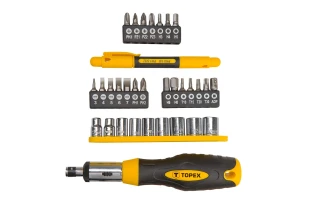 Set biti si capete tubulare cu maner 39D522 Topex. Cr-V. Set 34 buc. image