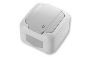 Priza cu impamintare si capac Palmiye Viko by Panasonic. Pentru exterior. Alb. 16 A. IP54. image
