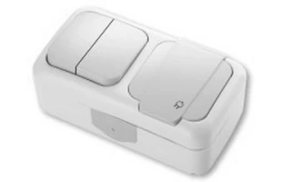 Intrerupator cu doua clape + Priza cu impamintare Palmiye Viko by Panasonic. Pentru exterior. Alb image