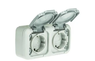 Priza dubla cu impamintare Palmiye Viko by Panasonic. Pentru exterior. Alb image