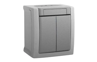 Intrerupator cu doua clape Pacific Viko by Panasonic. Pentru exterior. Gri. IP54. image