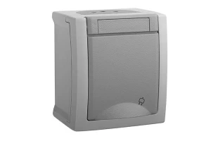 Priza cu impamintare si capac Pacific Viko by Panasonic. Pentru exterior. Gri image