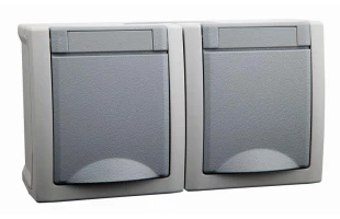 Priza dubla cu impamantare si capac, montaj aplicat, IP54, gri, Pacific Panasonic image