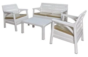 Set mobilier terasa,canapea dubla+2 fotolii+masa, 78x58x38cm, alb, Miami image