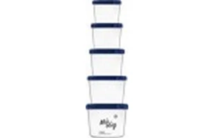 Set caserole rotunde. Plastic. Cu capac filetat indigo. 5 buc. 0.2 l - 1 l. image