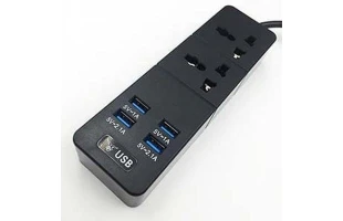 Prelungitor adaptor priza US/UK/CH/EU+4USB 5 V Cupra. 2 m. 10 A. Negru. image