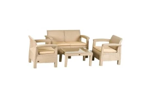 Set mobilier terasa, canapea dubla + 2 fotolii + masa, 78 x 58 x 38 cm, cappuccino, Toscana image